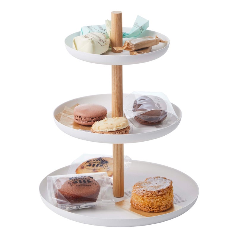 Yamazaki Home Tosca 3-Tier Food Serving Stand - Appetizer & Dessert Tray Party Organizer - Steel + Wood - Image 1